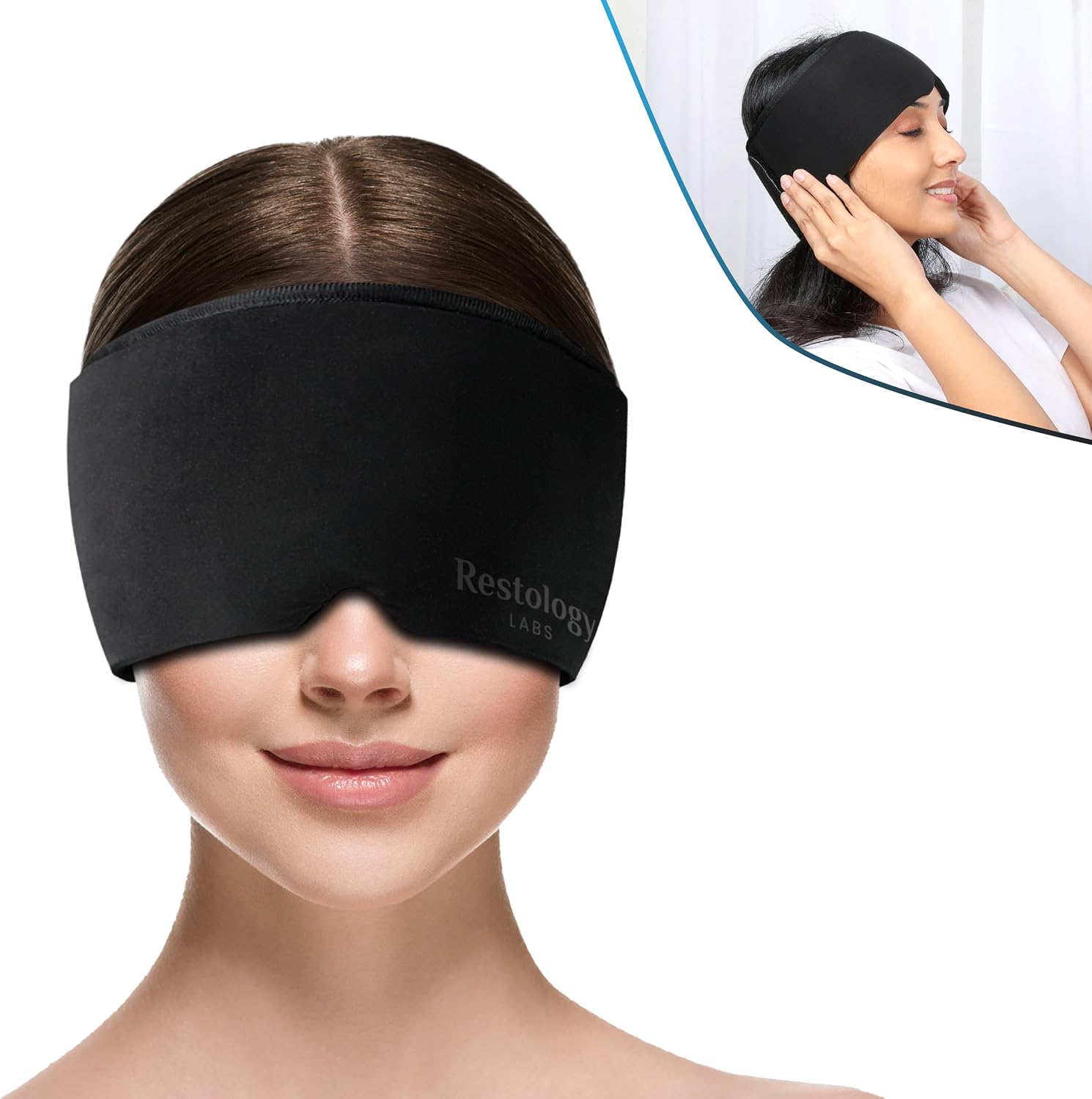 Saucemoto Restology Labs Adjustable Compression Migraine Mask and Cold/Hot Gel-Temp – Cold Headache Alleviating Ice Pack, Relief for Stress…