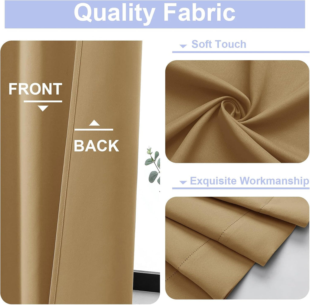 Simplebrand Ava Gold Short 36 Inches Blackout Curtain 2 Panels Set, Half Window Rod Pocket Privacy Curtain Tiers for Kitchen, Curtains Blac…