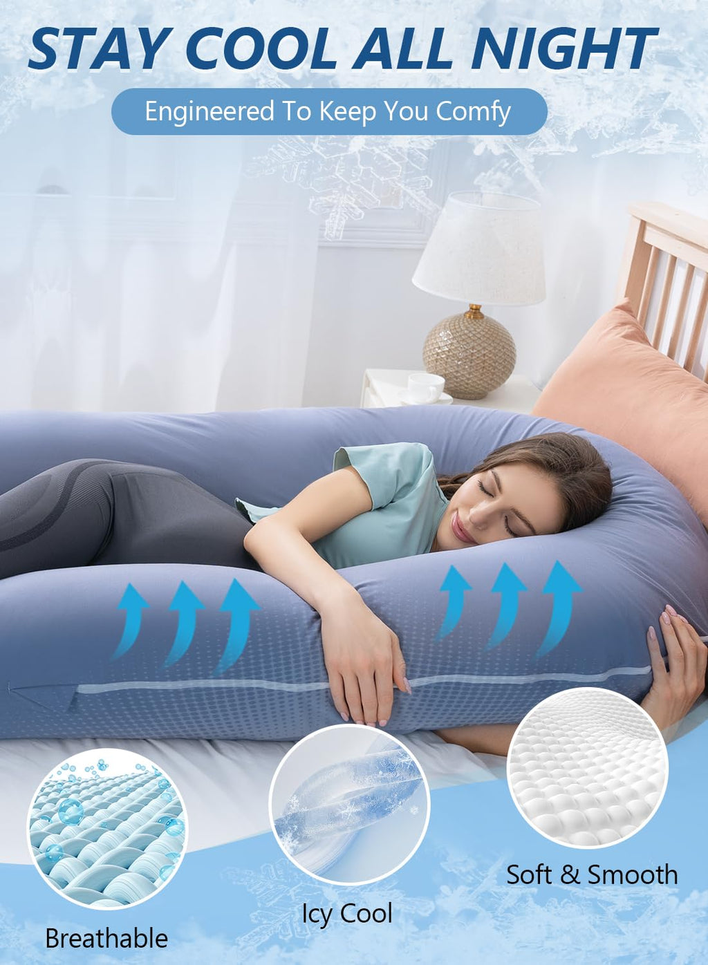 Meiz Pregnancy Pillows, Cooling Silky Pregnancy Pillows for Sleeping, 65" U Shaped Full Body Maternity Pillow for Pregnant Women, with Wash…