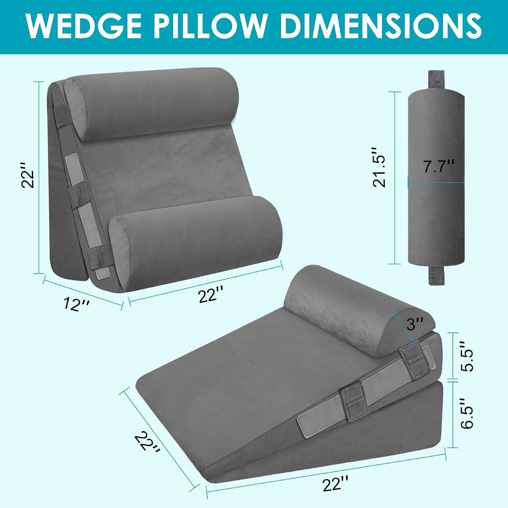 Wgakced 4Pcs Wedge Pillow Set for After Surgery, Acid Reflux Relief, Adjustable Bed Wedge Pillows for Sleeping, Anti Snore, Memory Foam Trian…