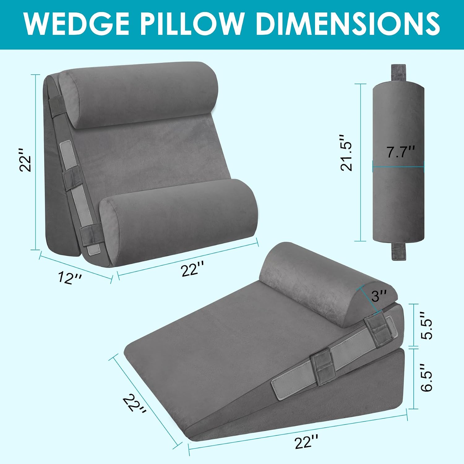 Wgakced 4Pcs Wedge Pillow Set for After Surgery, Acid Reflux Relief, Adjustable Bed Wedge Pillows for Sleeping, Anti Snore, Memory Foam Trian…