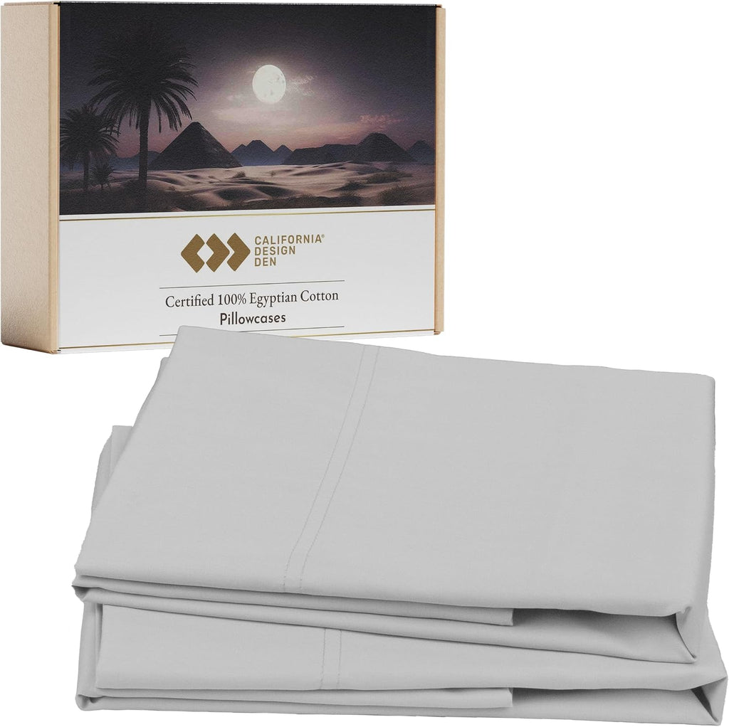 CaliforniaDesignDen King Size Pillowcase Egyptian Cotton Set of 2, Sateen Weave, Soft and Breathable Light Grey Pillow Cases Set of 2 to fi…