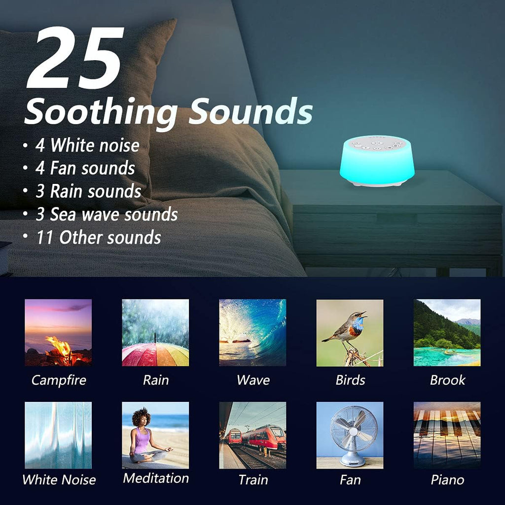 Color Noise Sound Machines with 10 Colors Night Light 25 Soothing Sounds and Sleep White Noise Machine 32 Volume Levels 5 Timers…