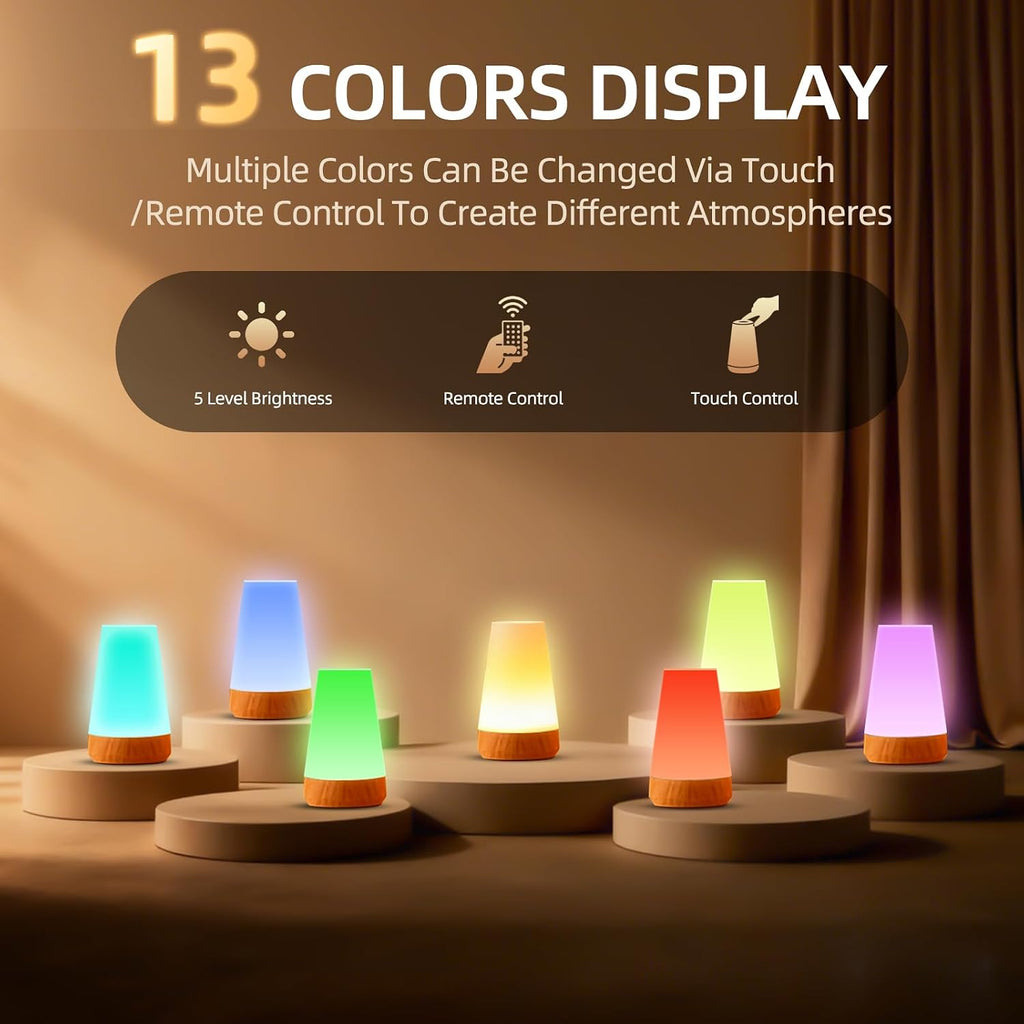 Night Light, Dimmable Touch Lamp and Remote Control, 13 RGB Colors & 5 Brightness, Rechargeable Bedside Table Lamp for Baby Kids Nursery…