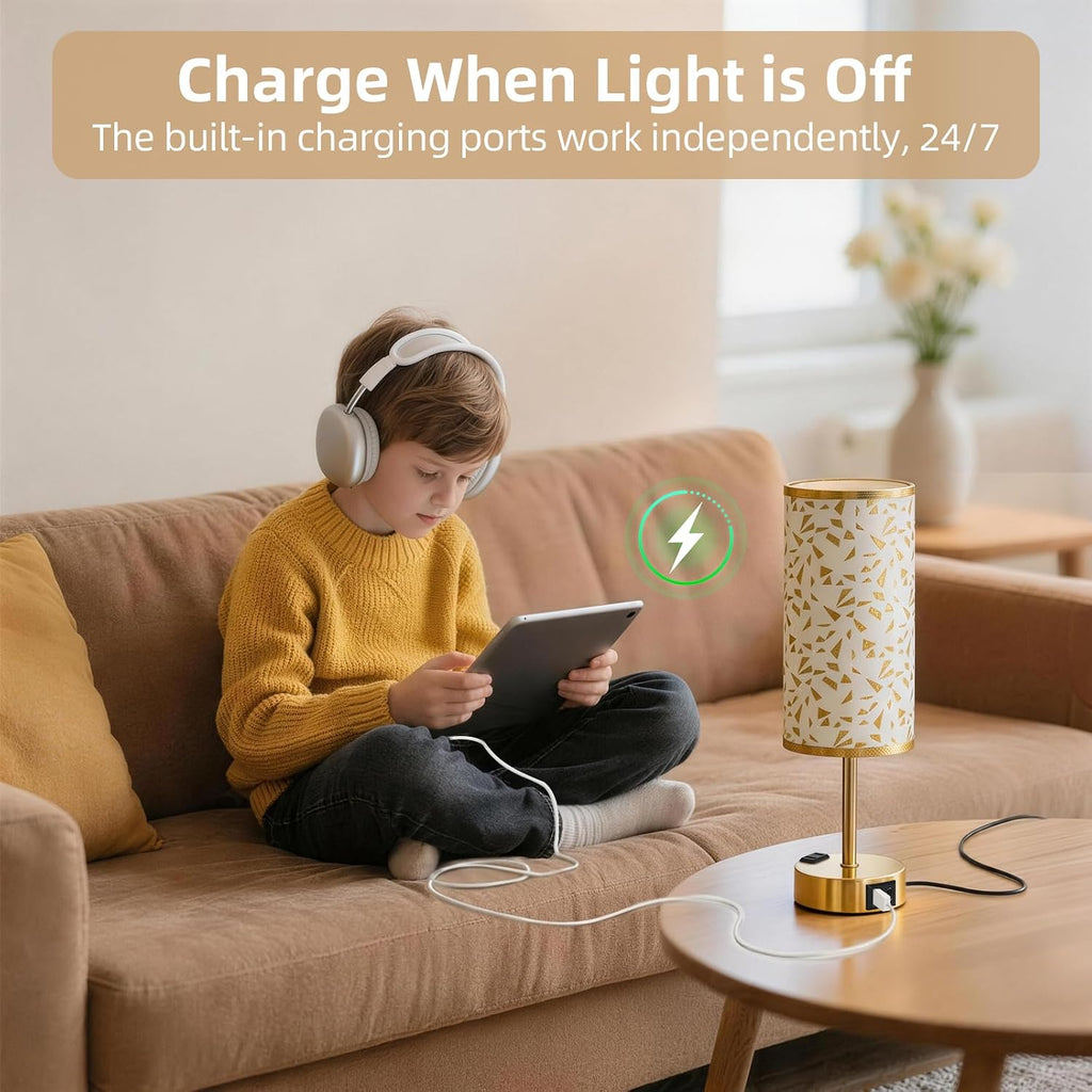 Fitfull Table Lamp for Nightstand, High-Sensitivity Touch, 3-Level Dimmable Bedside Lamp with AC Outlet | USB | and USB-C, Ideal Nig…
