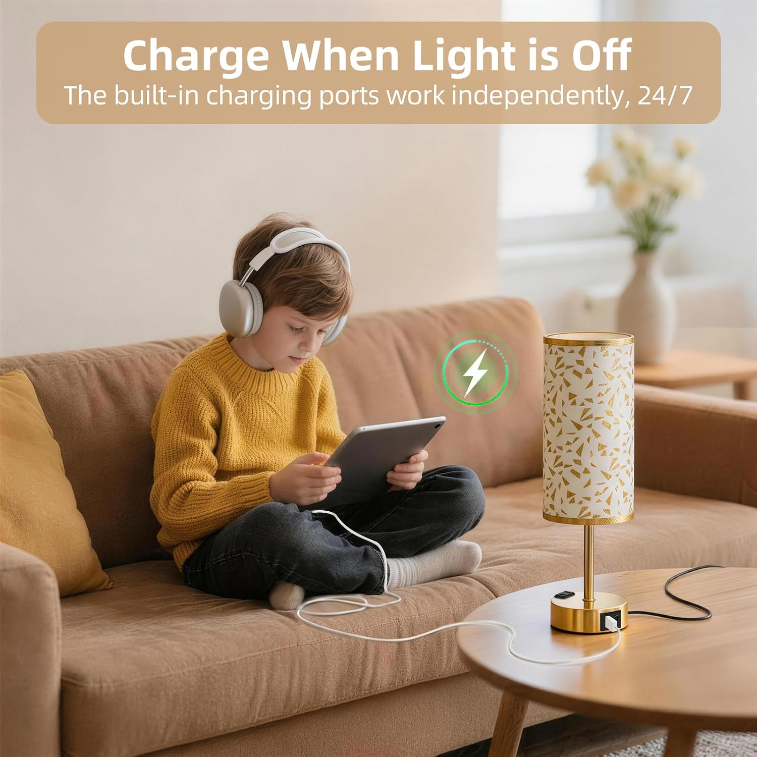 Fitfull Table Lamp for Nightstand, High-Sensitivity Touch, 3-Level Dimmable Bedside Lamp with AC Outlet | USB | and USB-C, Ideal Nig…