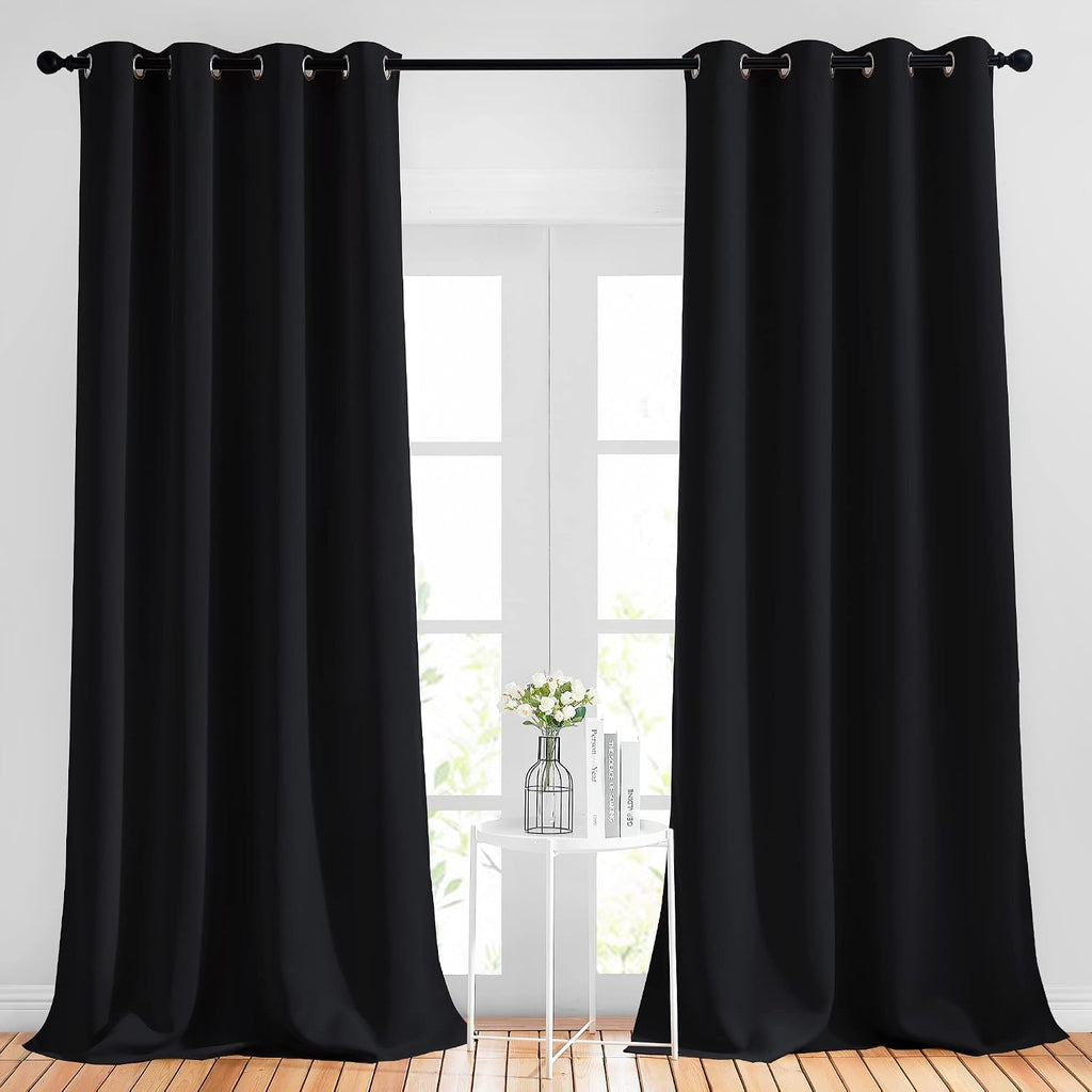 Nicetown Black Out Curtain Panels - (52 inches by 120 Inch, Black, Set of 2) Home Decoration Thermal Insulated Solid Grommet Blackout Curta…