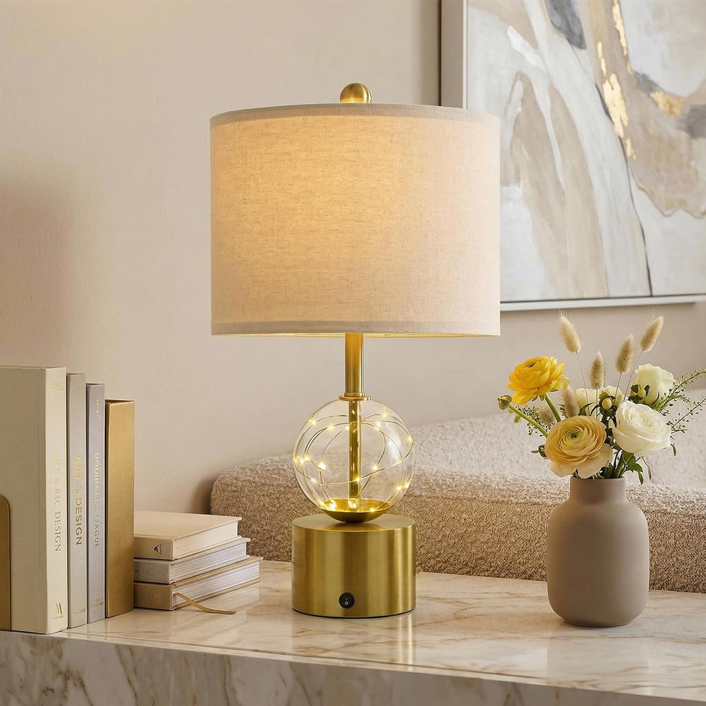 Oneach 20.5" Small Bedside Table Lamps for Bedroom Nightstands, Gold Glass Modern Table Lamps Set of 2 with USB A+C Charging Port, Night…