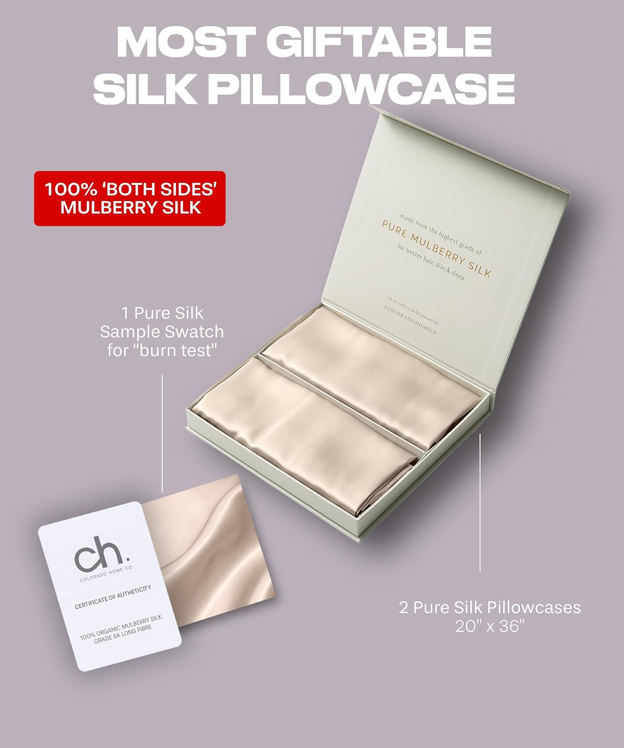 ColoradoHomeCo SUNDAYSILKSTM | Silk Pillow Cases 2 Pack | 22 Momme Mulberry Silk Pillowcase Set of 2 | All Sides 100% Pure Silk Slip Pillowc…