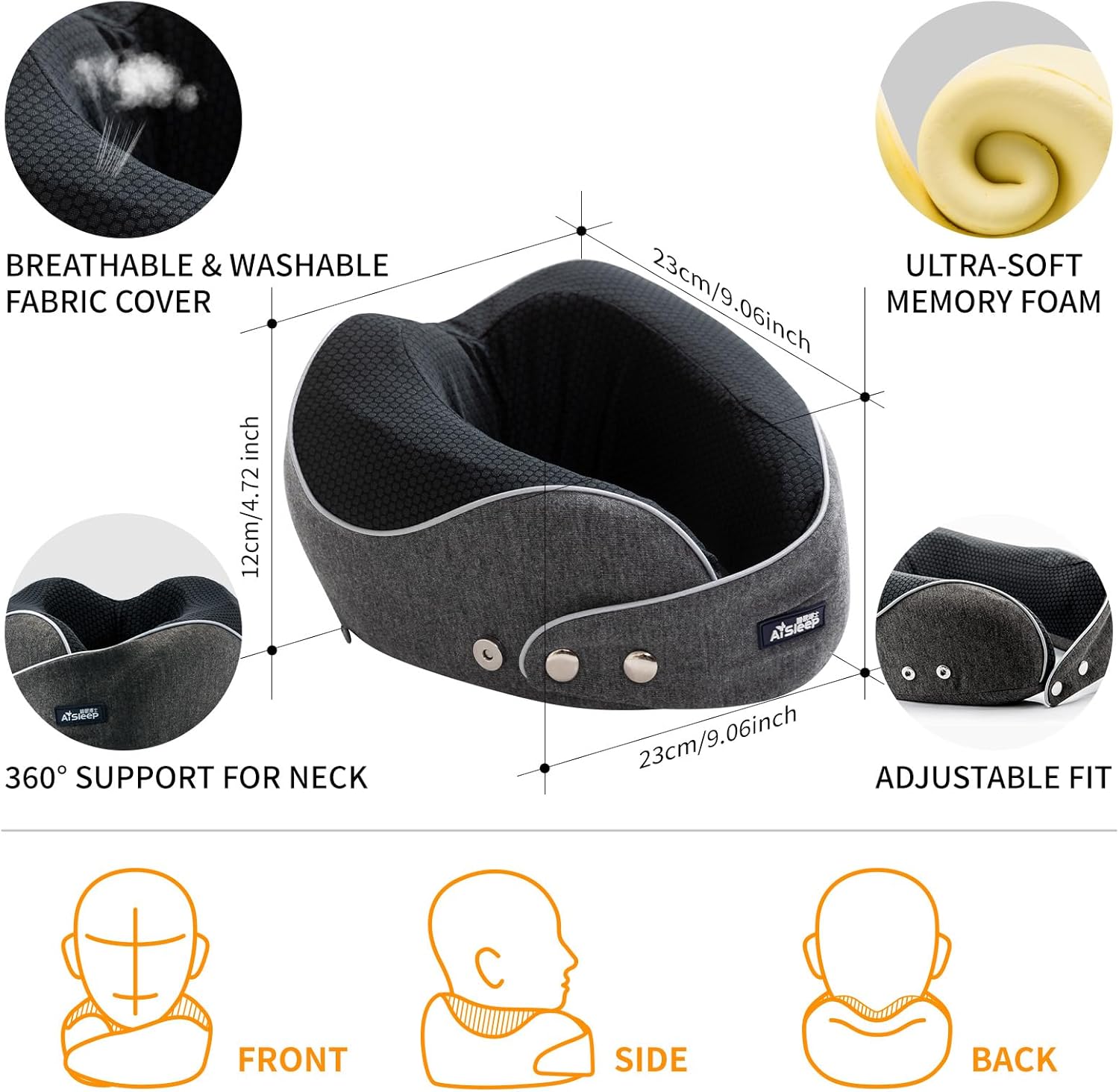 Travel Pillow, Memory Foam Neck Pillow Airplane, Travel Pillows for Airplanes, 360o Ergonomic Design Travel Neck Pillow for Travel, Car…