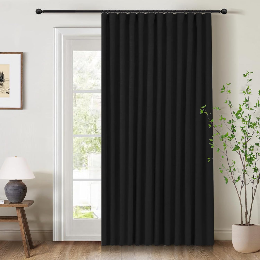 INOVADAY 100% Blackout Curtains for Bedroom, Black Out Curtains 96 Inch Long, Clip Rings Linen Blackout Drapes, Thermal Insulated Room…