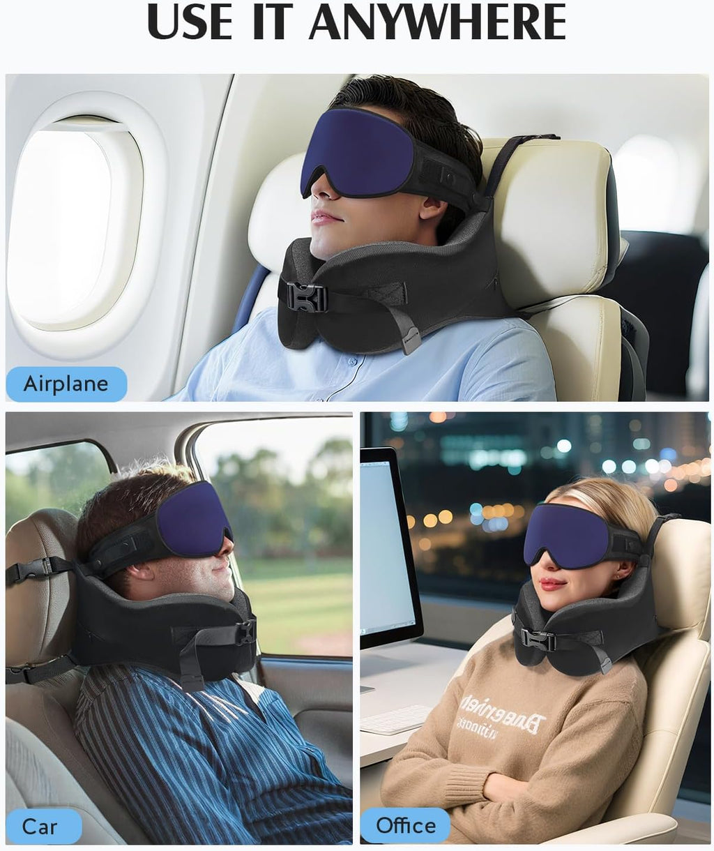 YFONG Travel Pillow for Long Flight Airplanes, Head Strap Combo with 3D Contoured Eye Mask for Sleep, Neck Pillow for Car Trip Essential…