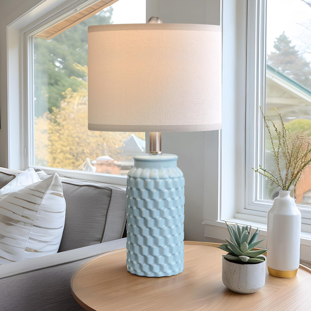 USumkky 20.5" Light Blue Modern Ceramic Bedside Lamp Set of 2 for Bedroom Decor Farmhouse Table Lamp for Living Room Office Dorm