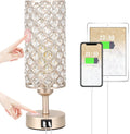 Crystal Table Lamp with USB C+A Ports, 3 Way Dimmable Touch Lamp with Crystal Shade, Champagne Gold Bedside Nightstand Small Lamp for…