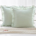 Kmasaniji 2 Pack Pile Green White Plaid Ruffle Gingham Euro Shams Pillow Covers, 100% Washed Cotton Checkered Farmhouse Pillowcases for Bed…