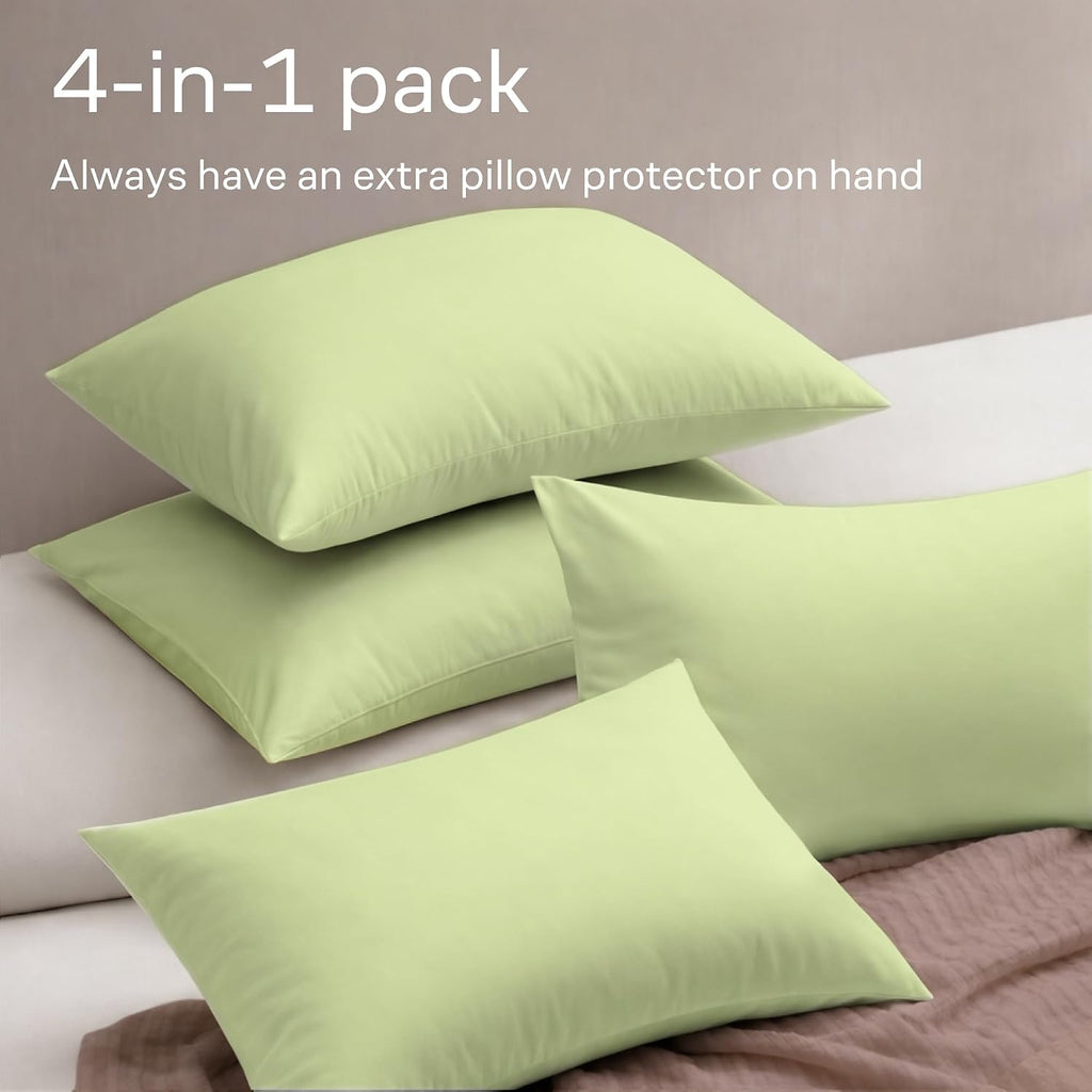 Ultra Soft Pillow Protectors with Zipper King Size - Set of 4 Breathable Pillow Covers - 100% Protection Against Stains, Dust & Dirt…