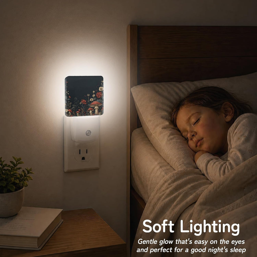Dark Floral Mushroom Night Lights Plug into Wall, Night Light with Dusk to Dawn Sensor for Bedroom Bathroom Kitchen Hallway Stairs…