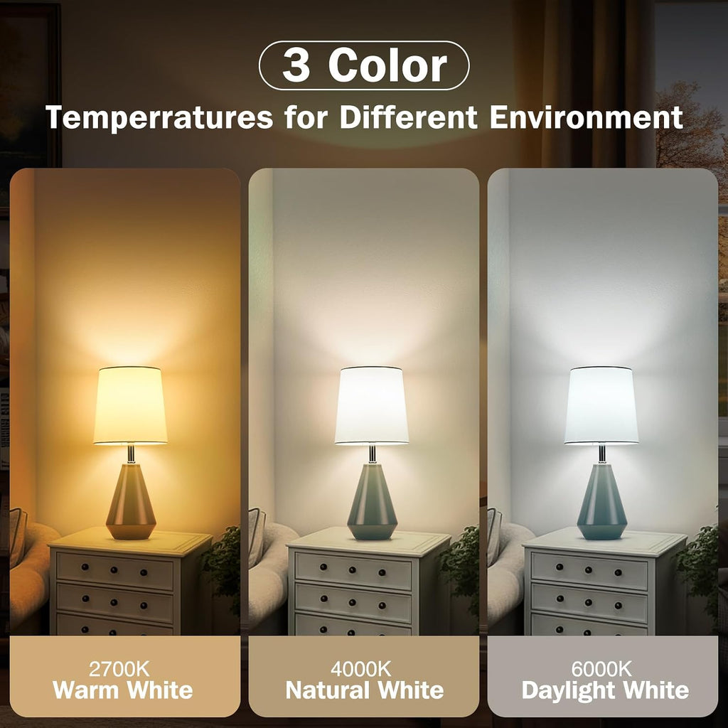 Small Bedside Table Lamp for Bedroom-Reading Desk Lamp Set of 2, with 3 Color Temperatures,15.5" Nightstand Ceramic Lamp with Fabric Shade…