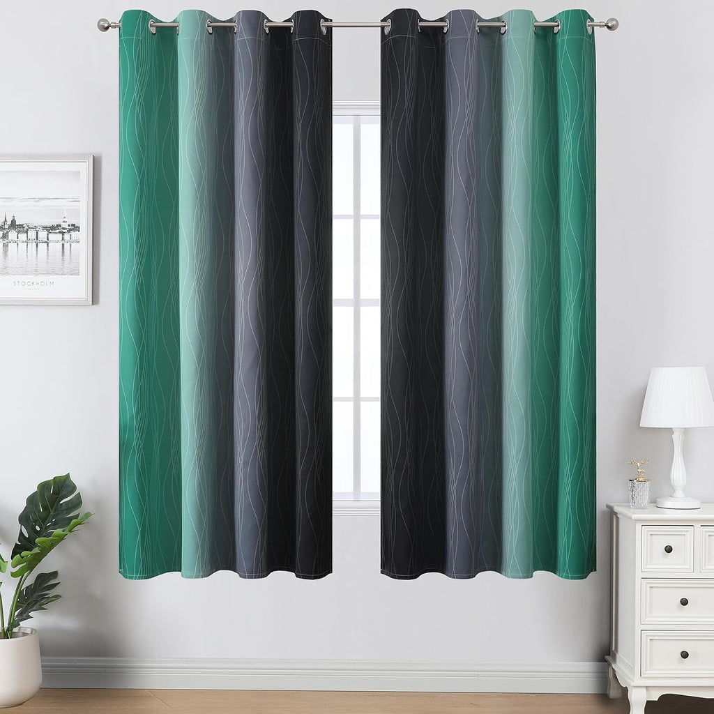 Estelartextiler Estelar Textiler Black and Green Blackout Ombre Curtains for Bedroom 63 Inches Long, Gradient Light Blocking Thermal Insula…