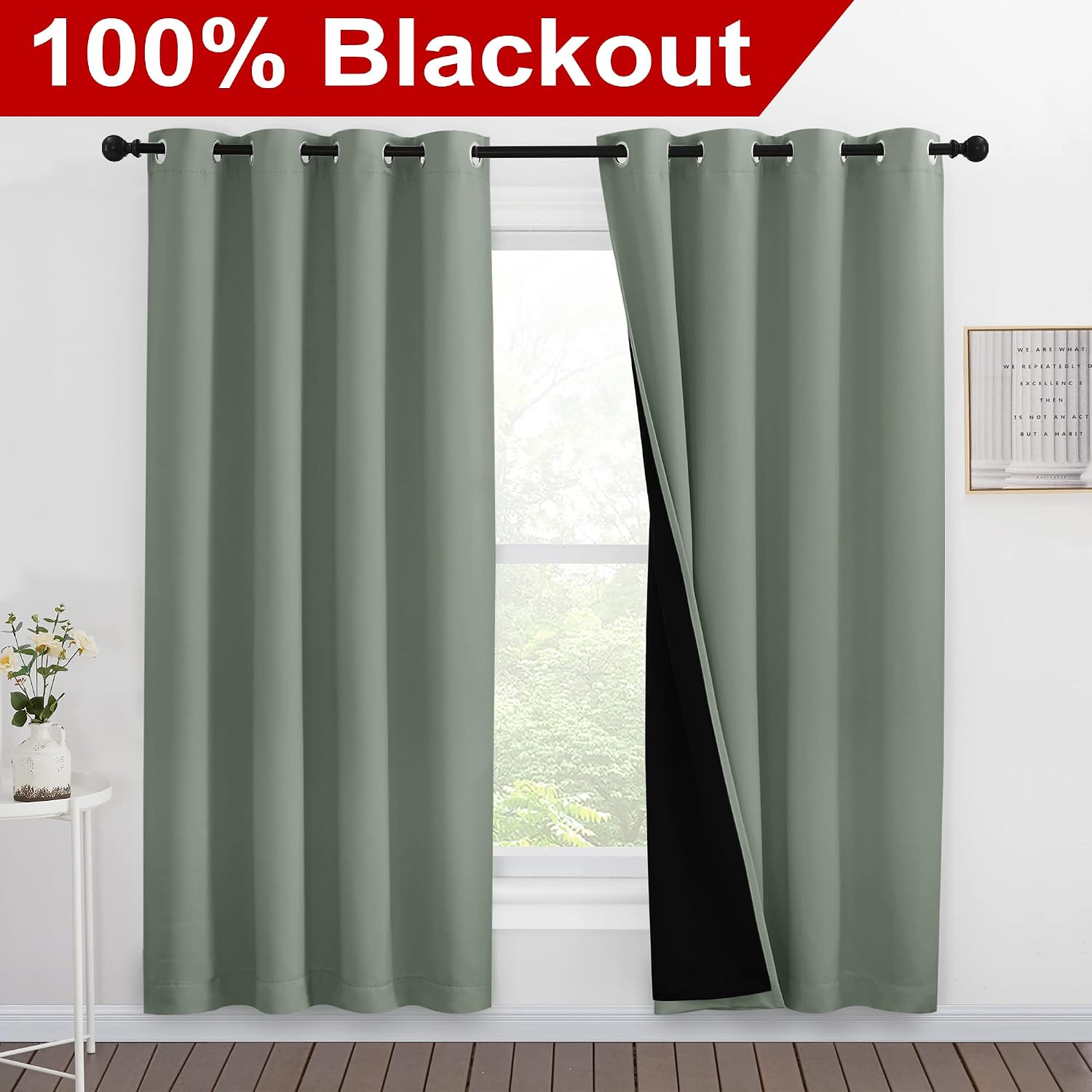 Nicetown 100% Blackout Window Curtain Panels, Full Light Blocking Drapes with Black Liner for Nursery, 78-inch Drop Thermal Insulated Drape…