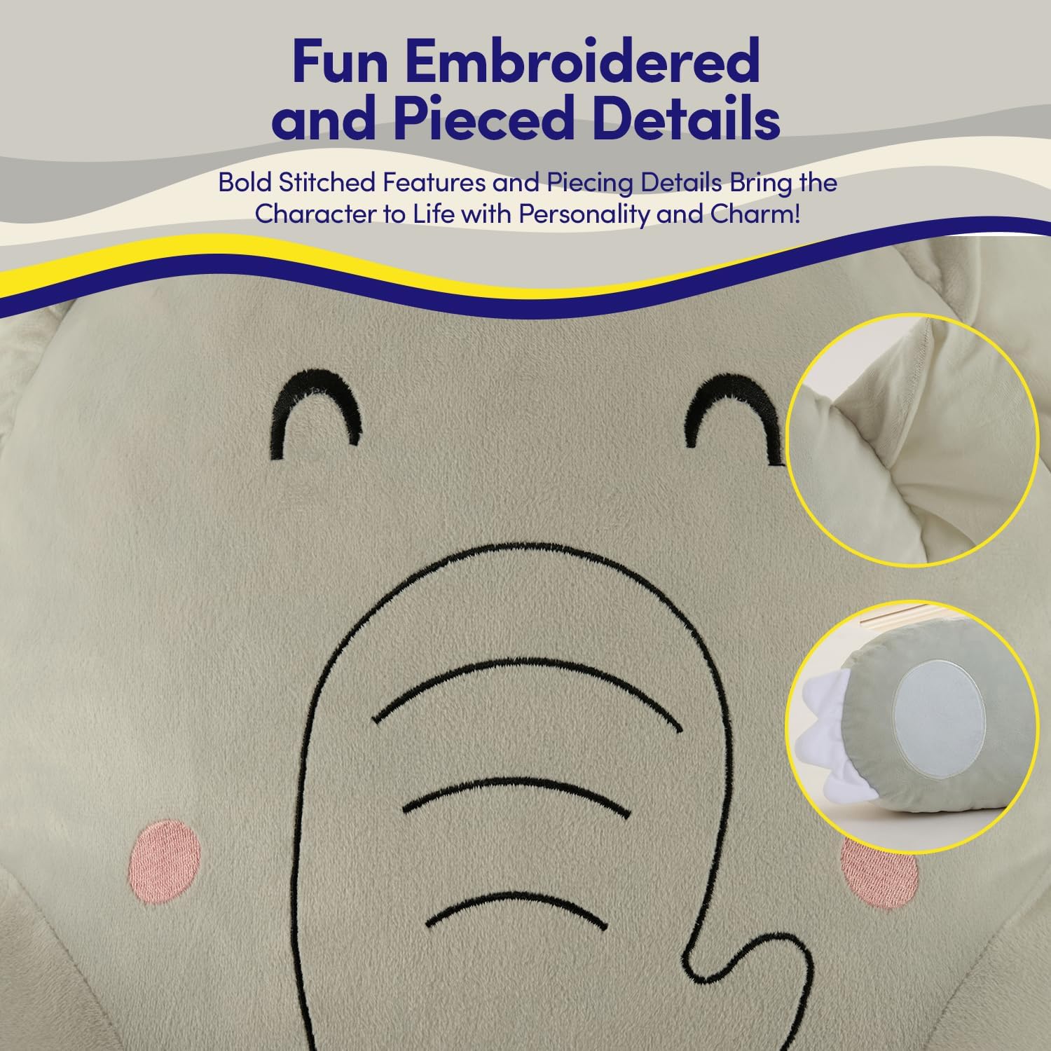Elephant Reading Pillow for Kids & Teens with Shredded Memory Foam – Soft Velvet Lounger with Fun Character Designs, Removable Washable…