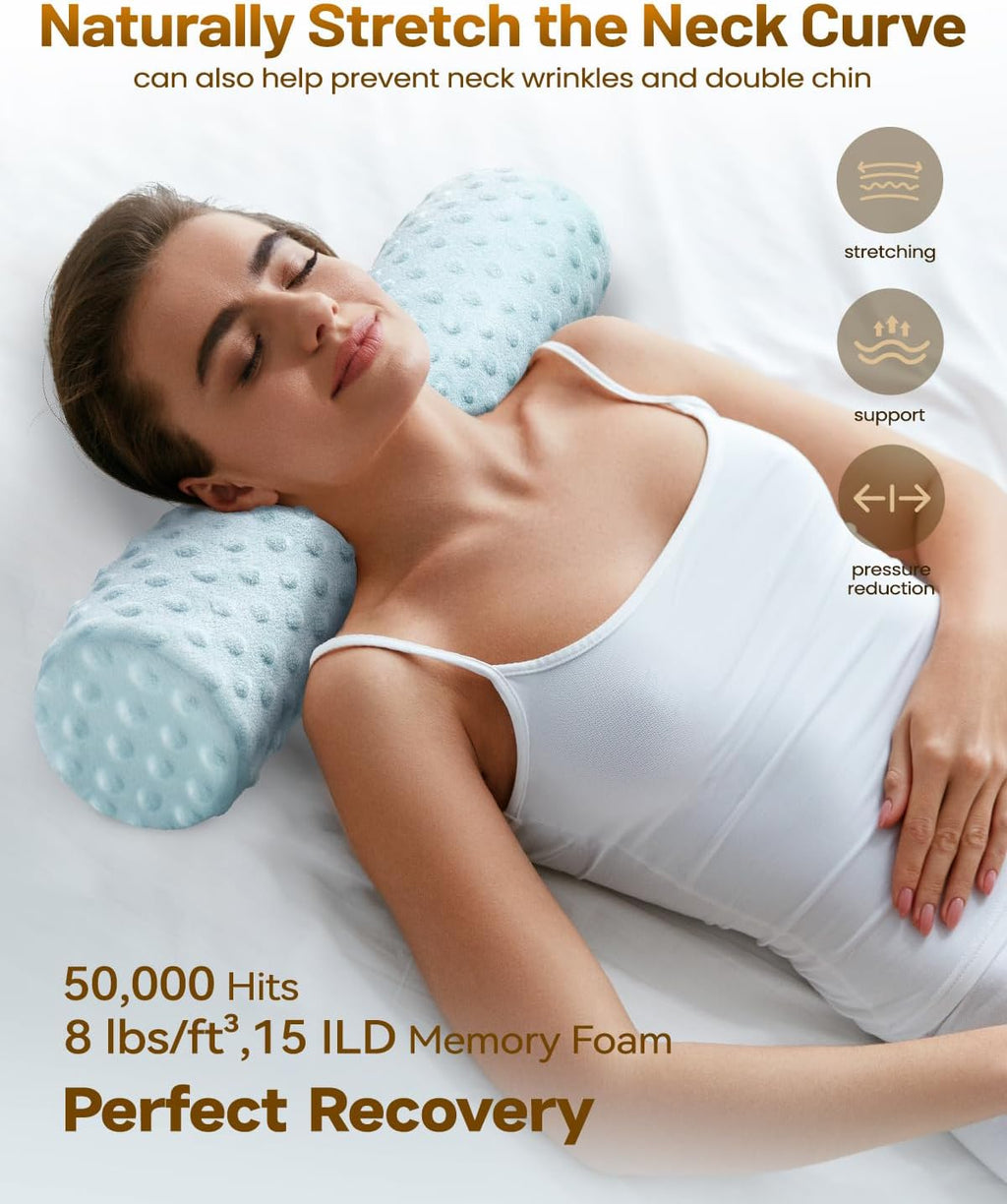 SinoSalected Memory Foam 4" Round Pillow, Cervical Neck Pillow for, Cylinder Pillows 18"x 4", Removable Cover, Neck Roll Pillow for Sleepi…