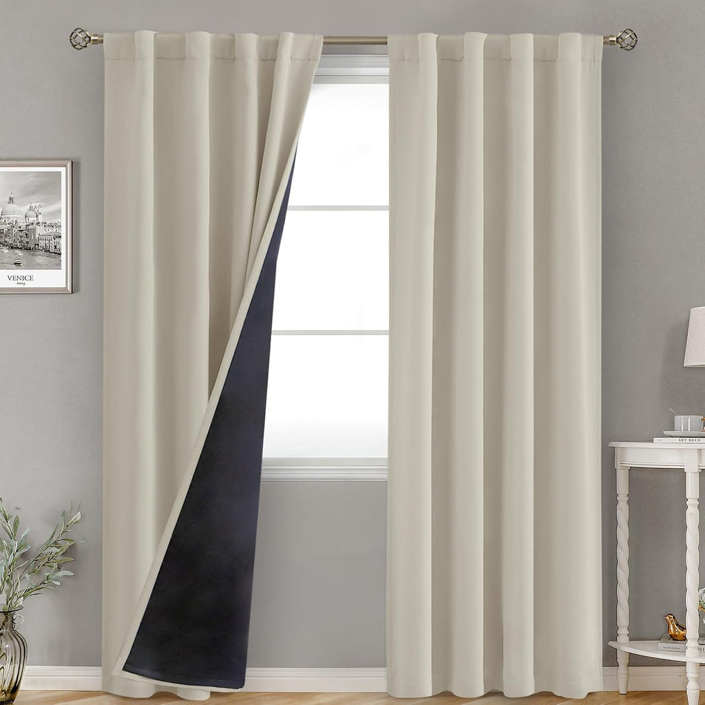 BGment Cashmere Blackout Curtains for Bedroom, 100% Black Out Living Room 84 inch Panels with Thermal Liner, Rod Pocket and Back Tab…