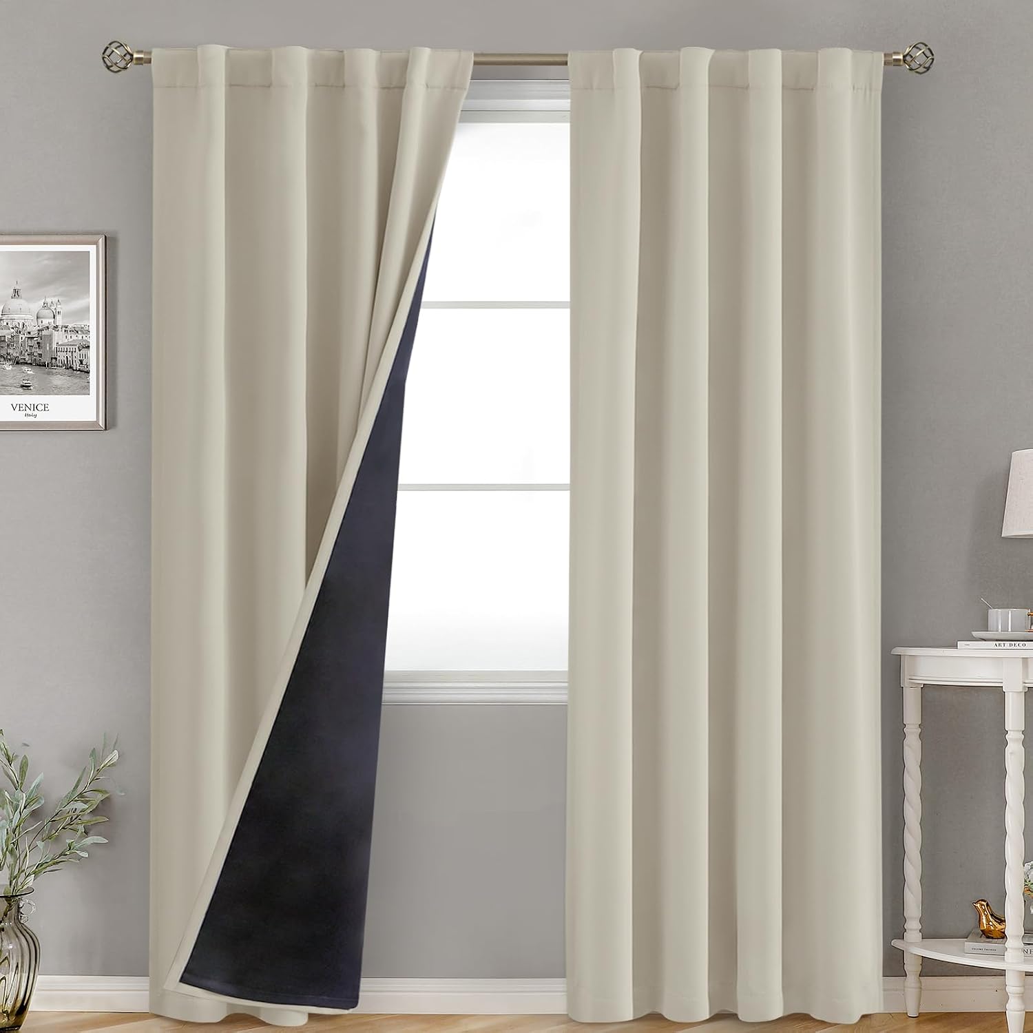 BGment Cashmere Blackout Curtains for Bedroom, 100% Black Out Living Room 84 inch Panels with Thermal Liner, Rod Pocket and Back Tab…