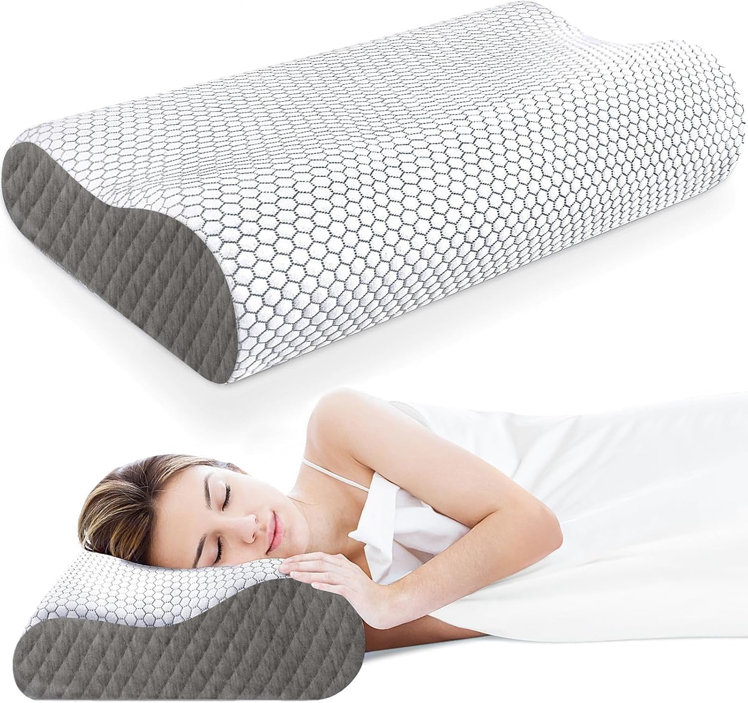 CloudBliss Memory Foam Pillow, Ergonomic Neck Contour Cervical Pillow for Back and Shoulder Pain, Orthopedic Pillow for Neck, for Sleeping…