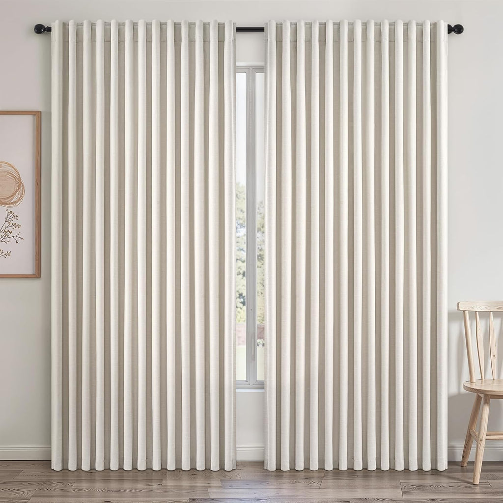 Topfinel Extra Wide 100 Inch Length Blackout Curtains & Drapes 90 Inches Long 2 Panels Set for Sliding Glass Doors Modern Pleated Linen Ble…