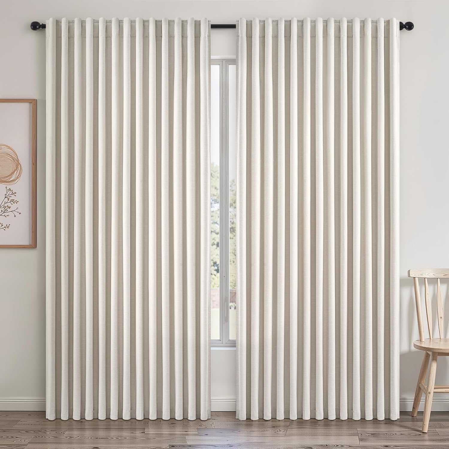 Topfinel Extra Wide 100 Inch Length Blackout Curtains & Drapes 90 Inches Long 2 Panels Set for Sliding Glass Doors Modern Pleated Linen Ble…
