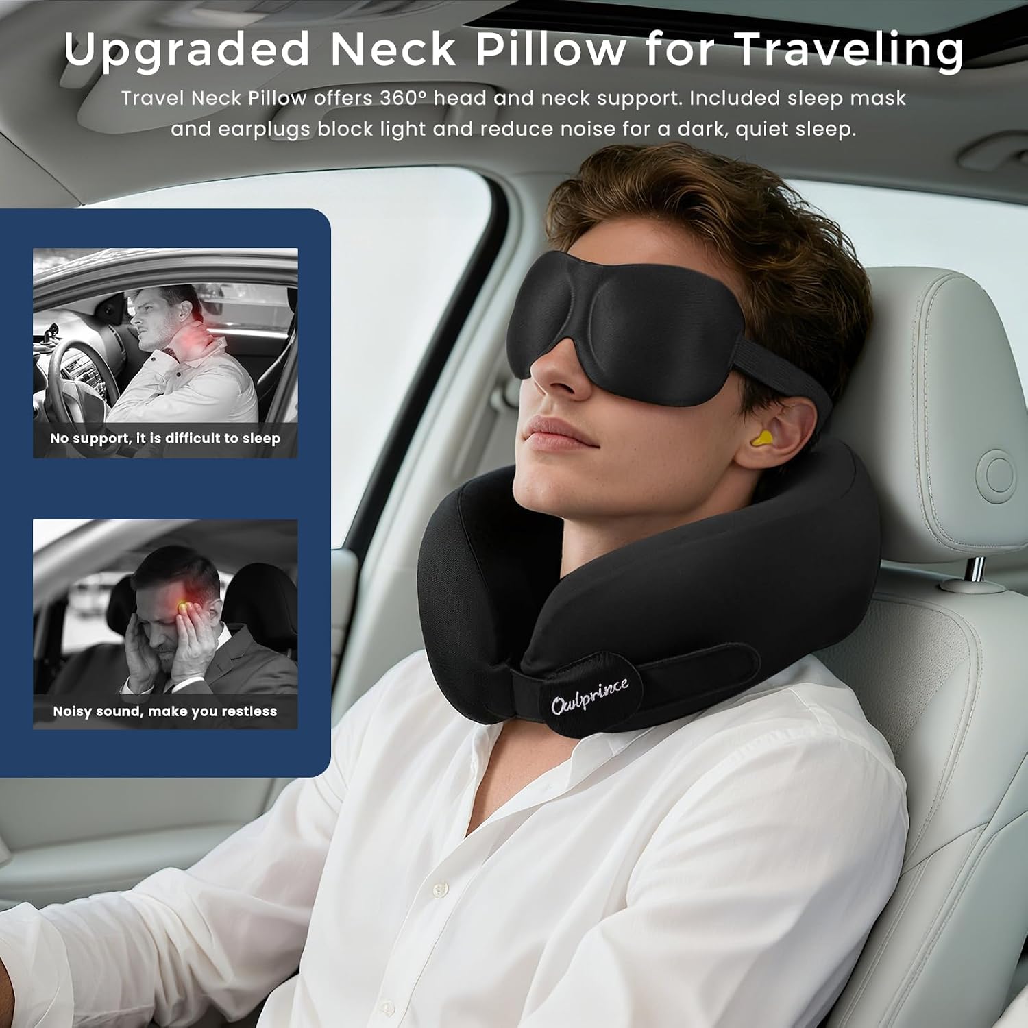 Travel Neck Pillow for Airplane, Neck Travel Pillow, Upgraded Soft 100% Pure Memory Foam - Lightweight and Stowable - Ergonomic Design…