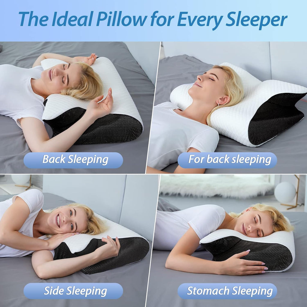 Homca Memory Foam Cervical Pillow, 2 in 1 Ergonomic Contour Orthopedic Pillow for Neck Pain, Contoured Support Pillows for Side Back Stomac…