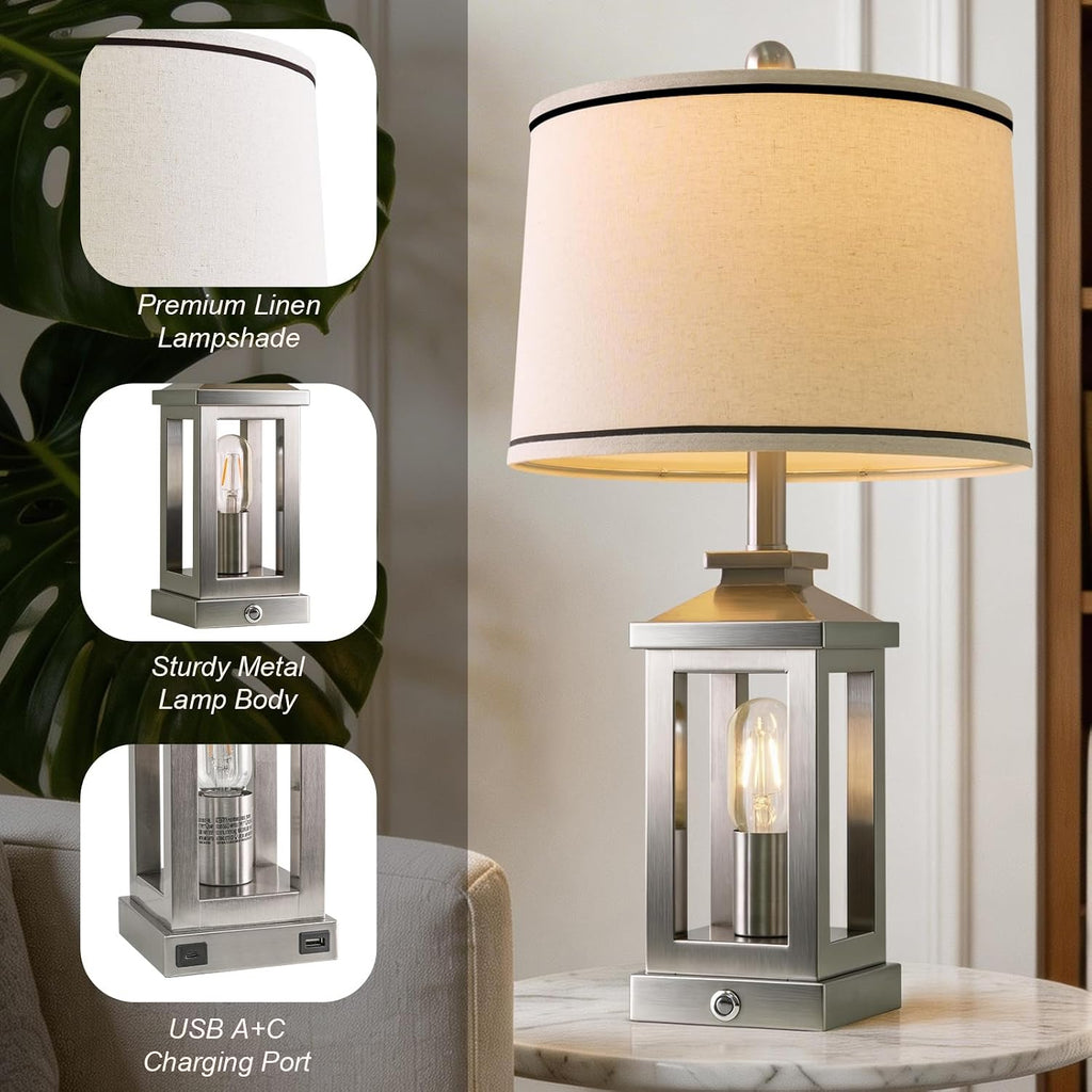 G-SAFAVA 24" Table Lamps for Living Room Bedroom Modern Metal Bedside Lamps Set of 2 Nightstand Lamp for Night Stands 3 Way Dimmable…
