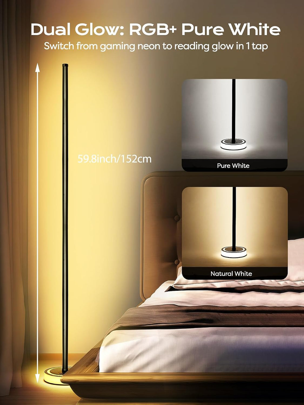 Smart Corner Floor Lamp, RGBICW LED Standing Lamp with App Control, 16 Million Colors with Music Sync, Dimmable Ambient Light for…