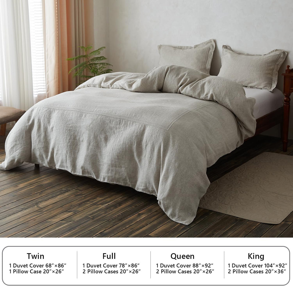Simple&Opulence 100% Washed Linen Duvet Cover Set 104"x92" - 3 Pieces Soft Farmhouse Comforter Set Double Embroidered with Button Closure…