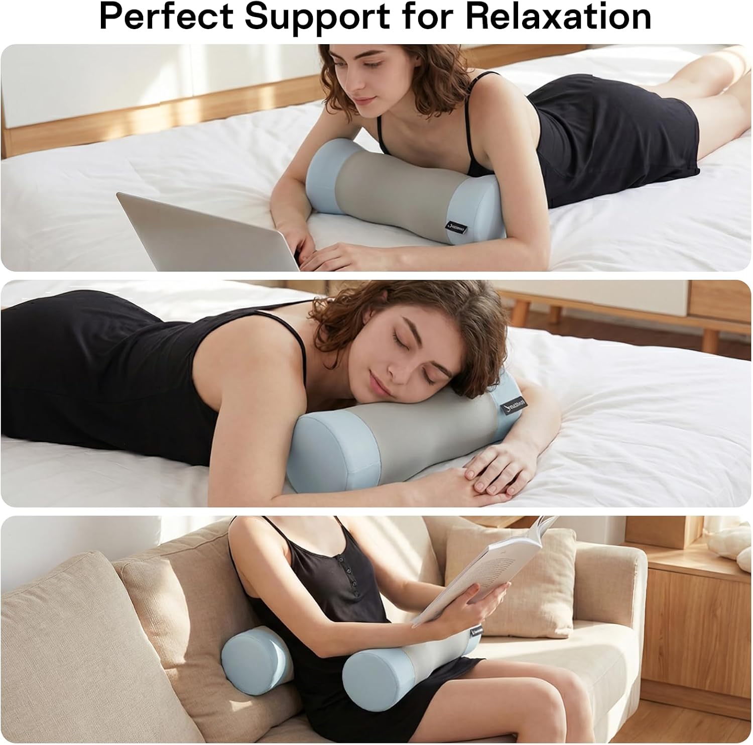 Neck Roll Pillow - Memory Foam Round Neck Pillow for Sleeping - Cooling Cover Cervical Roll Pillow - Ergonomic Bolster Pillow for Neck…