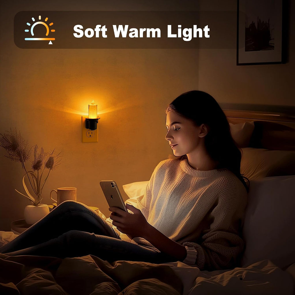 JandCase Night Lights Plug into Wall, 2 Pack Flameless Candle Night Light, 2000K Amber, Dusk to Dawn Sensor Nightlight, 0-100LM Dimmable…