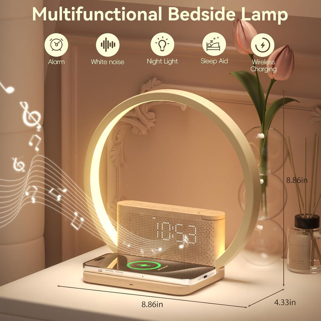 Vivilumens Sunrise Alarm Clock Wireless Charger, 10 White Noise Sound Machine Alarm Clock with 30/60/90 Mins Timer, 3 Levels Touch Night…