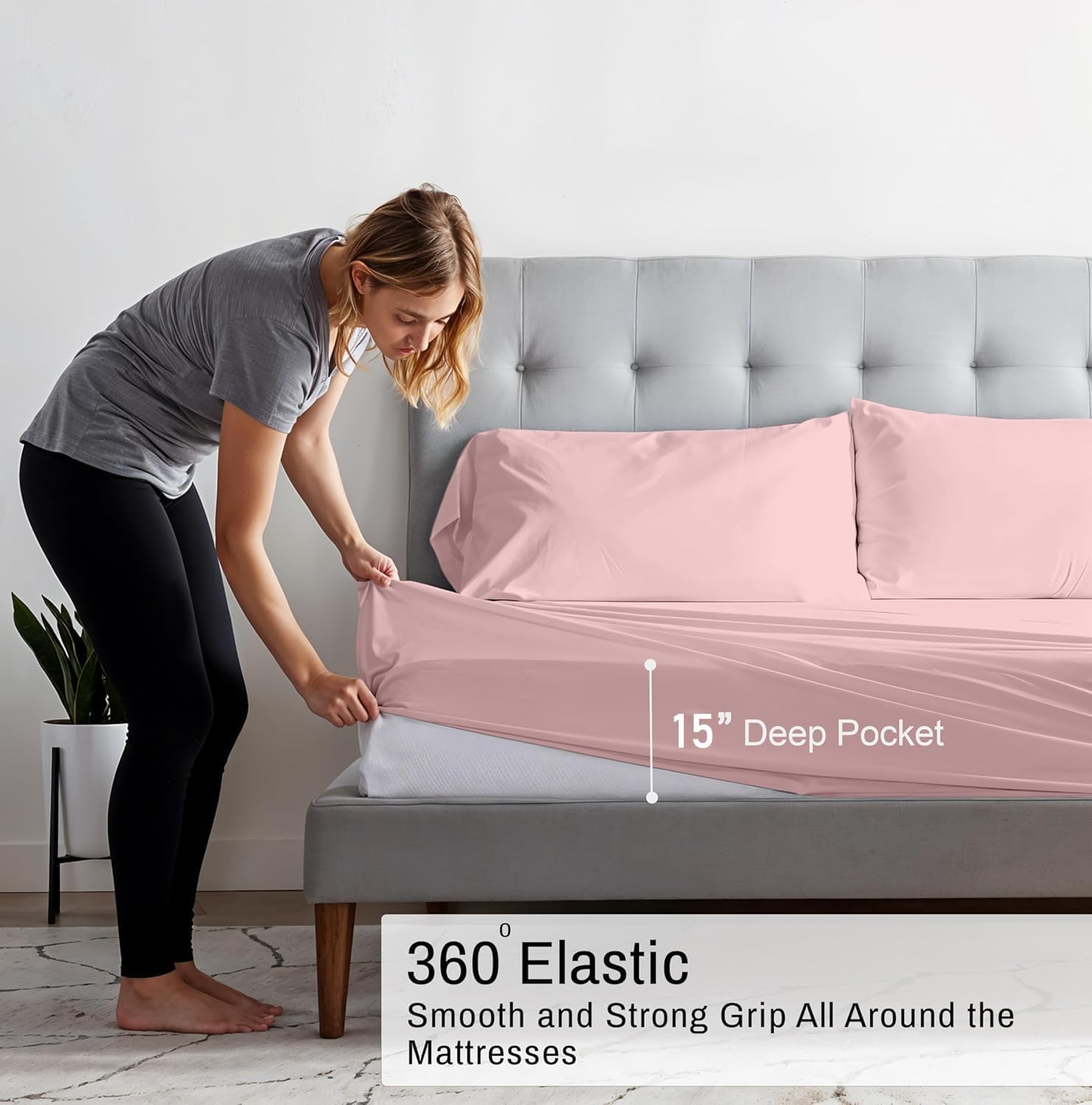 Ruvanti 100% Cotton Organic Percale Sheets Queen Size – Crisp Cooling Bed Sheets for Hot Sleepers, Deep Pocket 15”, Soft Peach Finish, Brea…