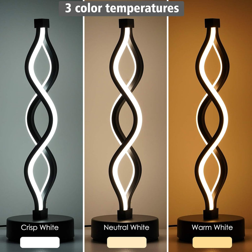 NUÜR Infinity Spiral LED Table Lamp Black, Dimmable Metallic Bedside Lamp with Touch Controller, 3 Colour Temperature, 15.8 Inch Height…