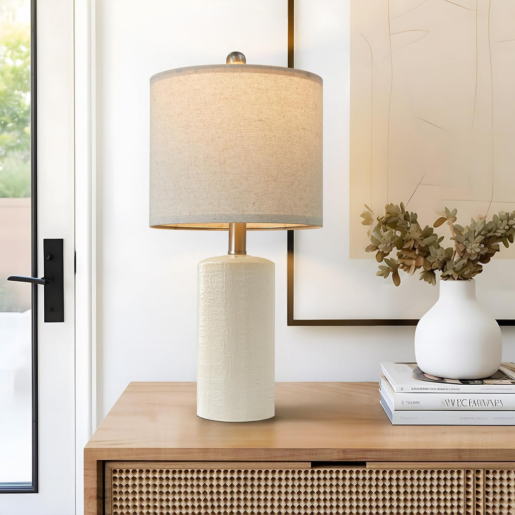 G-SAFAVA 20.25" Small Single Table Lamp for Bedroom Modern Ceramic Nightstand Lamp Farmhouse Bedside Lamp Boho Living Room Lamp White End…