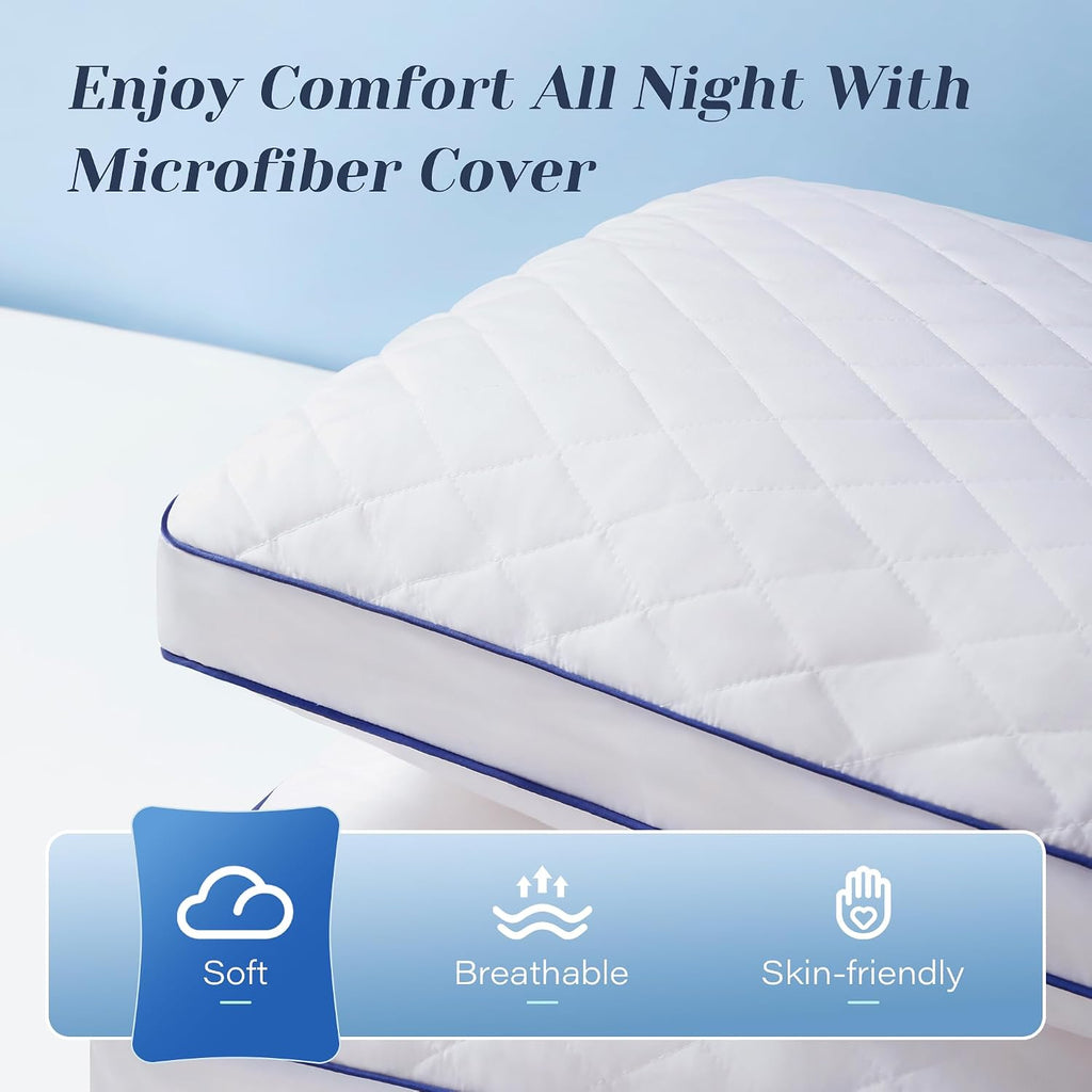 Shredded Memory Foam Pillows Queen Size Set of 2, Soft Bed Pillow for Side and Back Sleepers, Medium Firm Pillows 2 Pack with…