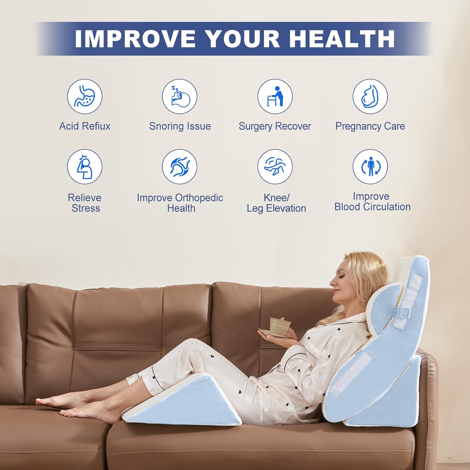 WSOFRLAC 4PCS Wedge Pillow Set for Sleeping – Orthopedic Bed Pillow for Post Surgery, Adjustable Memory Foam Support for Sitting Up in…