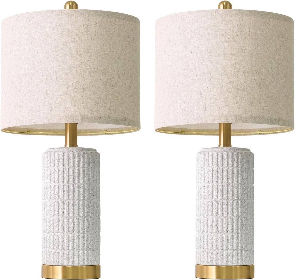 PoKat 21.5'' Stone-Like Bedside Table Lamps Set of 2 for Bedroom with 2 USB A+C, Modern Lamps for Living Room, Ceramic Nightstand Desk…