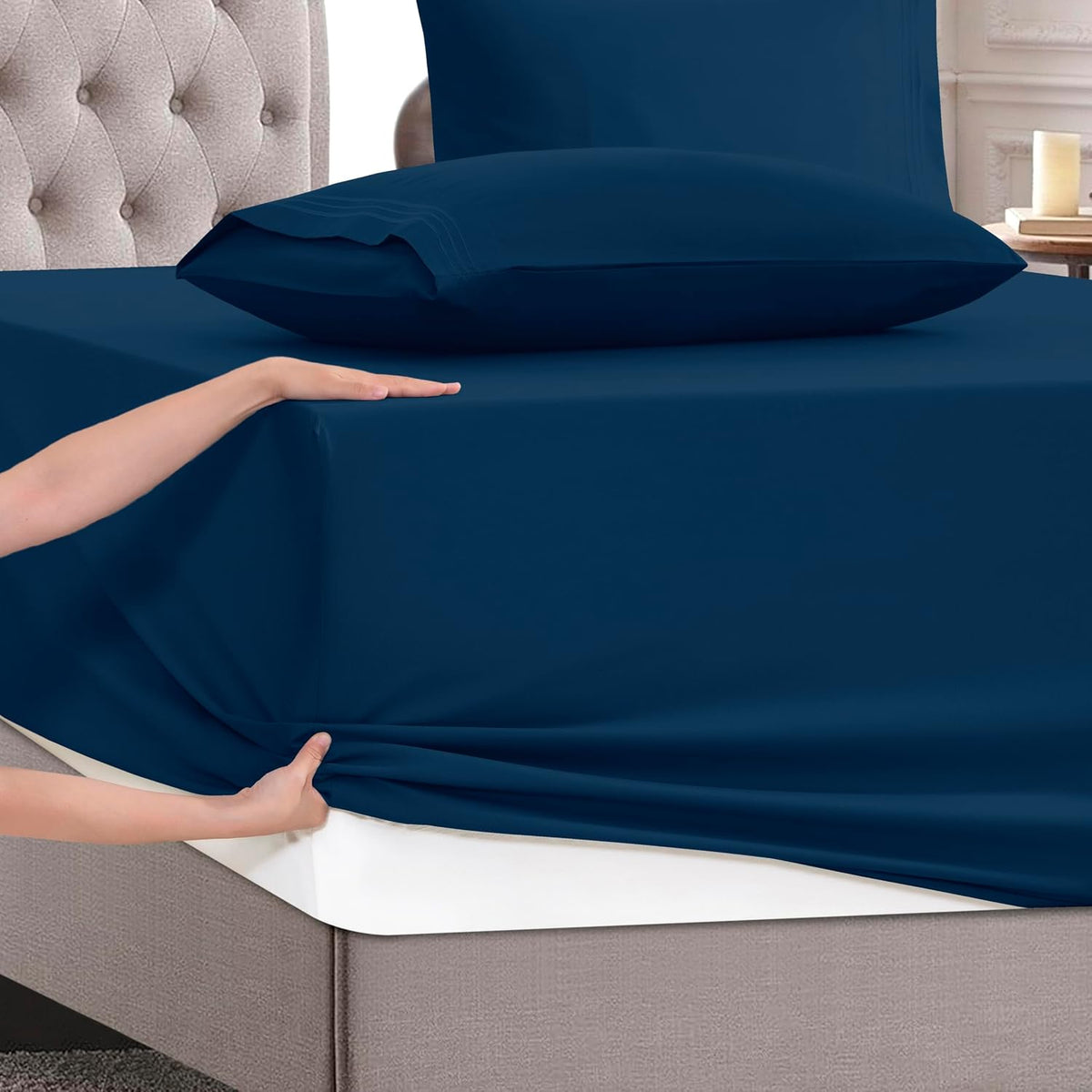 MocassiLuxuryBedding Mocassi Twin XL Size 4-Piece Bed Sheet Set - 1800 Hotel Quality Microfiber 18-24 Inches Extra Deep Pocket Fitted Sheet…