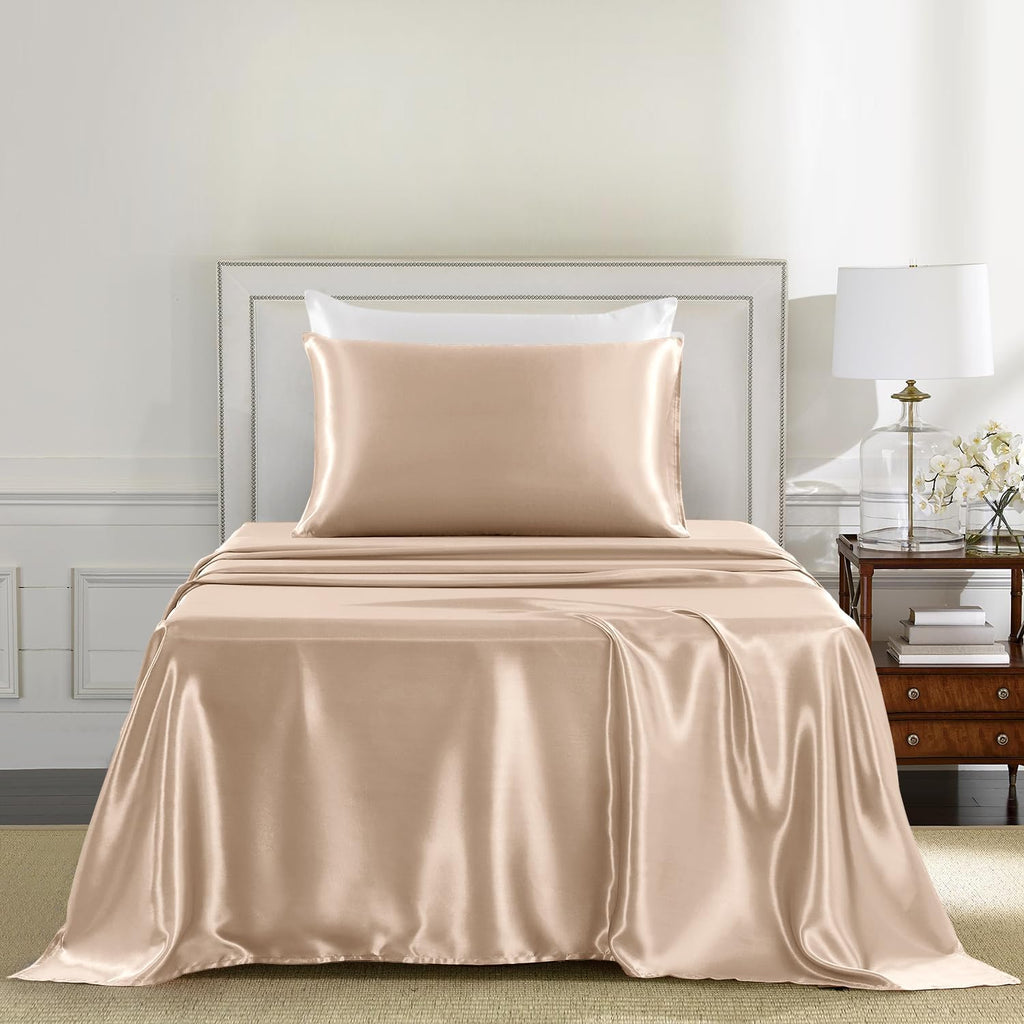 Golal Satin Sheets Twin Size - 3 Pieces Luxury Silky Soft Bed Sheets, Wrinkle-Free Champagne Satin Silk Sheet Set with 1 Deep Pocket Fitted…