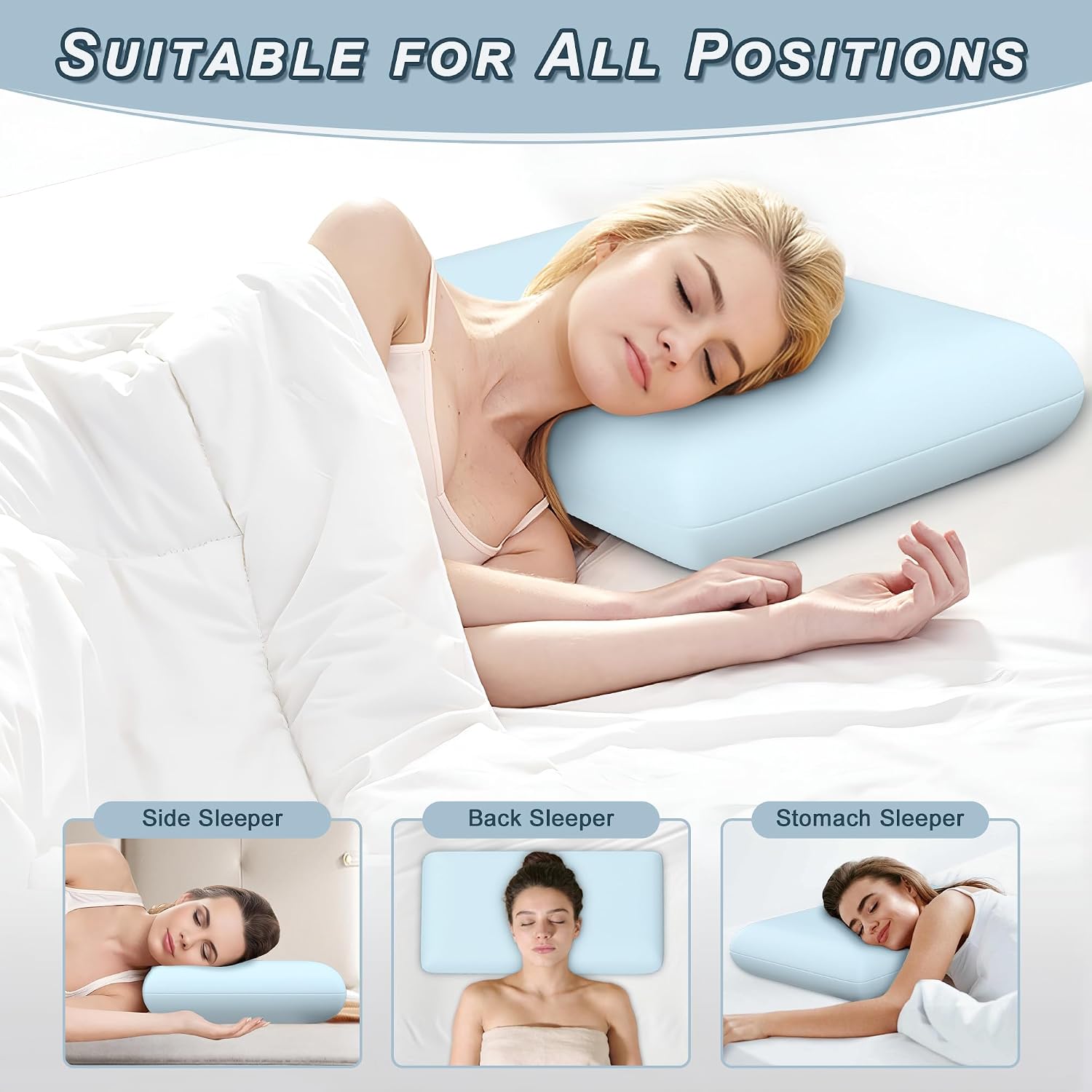 Comforshare Home Blue Memory Foam Pillows Bed Pillows with Cooling Removable Cover, Neck Support for Back Stomach Side Sleepers, 1 P…