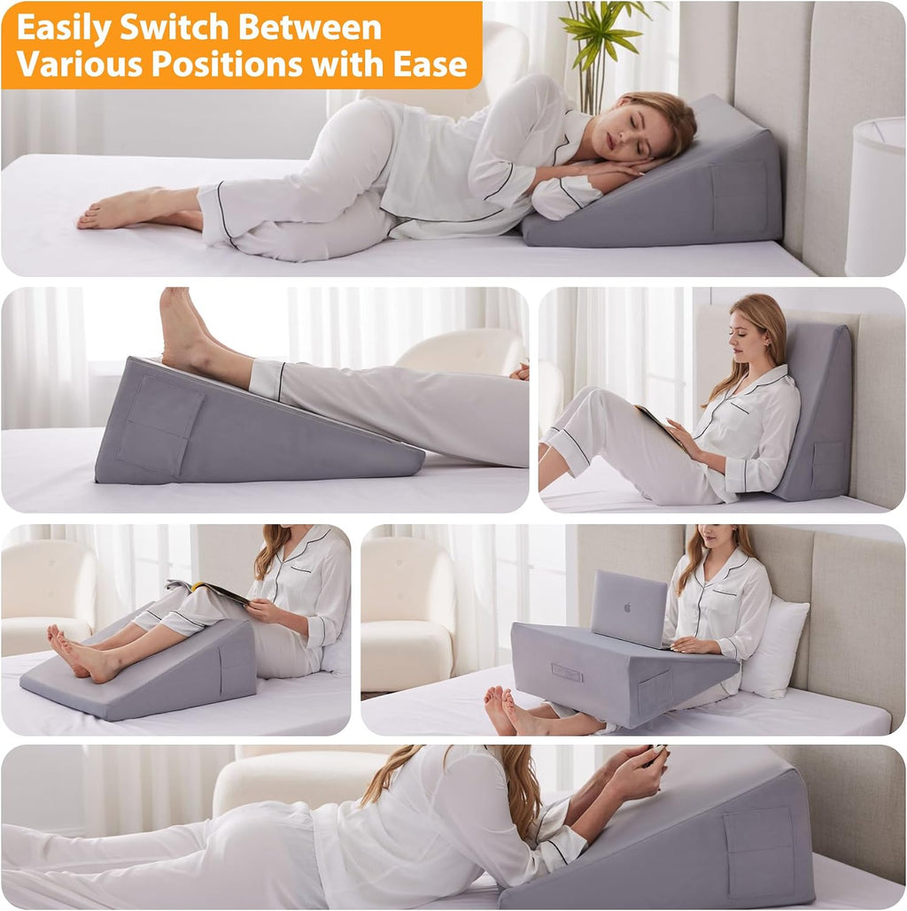 Ruqmuis Wedge Pillow for Sleeping, 12" Bed Wedges Pillow for Headboard, Triangle Incline Wedge for Acid Reflux, Pillows Wedge for Back, El…