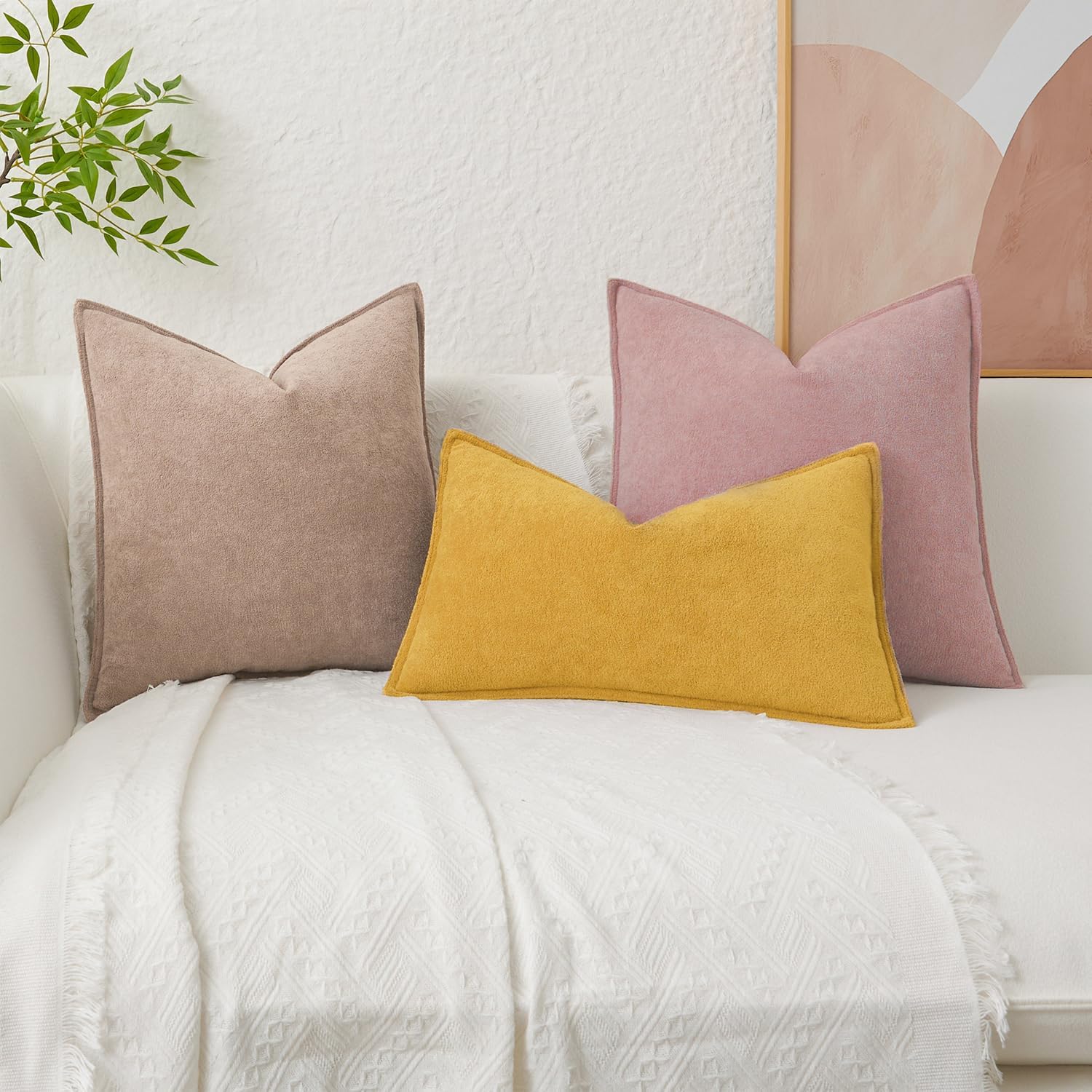KevinTextile Kevin Textile Waterproof Decorative Pillow Covers Yellow 16x16 Inch Pack of 2 Soft Boucle Textured Throw Pillowcases Elegant A…